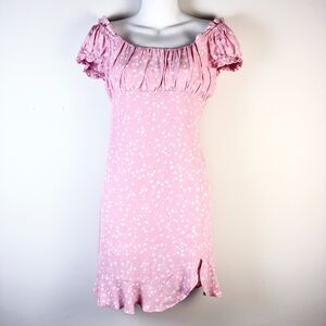 LOVE TREE Dress Women L Pink Floral Babydoll Milkmaid Coquette Open Back NWOT